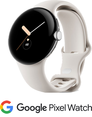 Google pixel watch with a white wristband