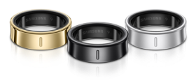 Samsung Galaxy Rings shown in gold, black and silver